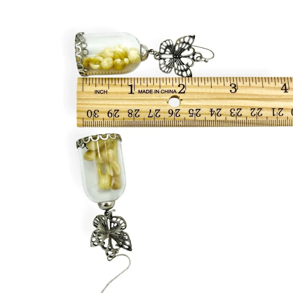 Butterfly Tooth‎ Earrings Fairy Capsule Dangle Drop Halloween Y2k Teeth Silver
